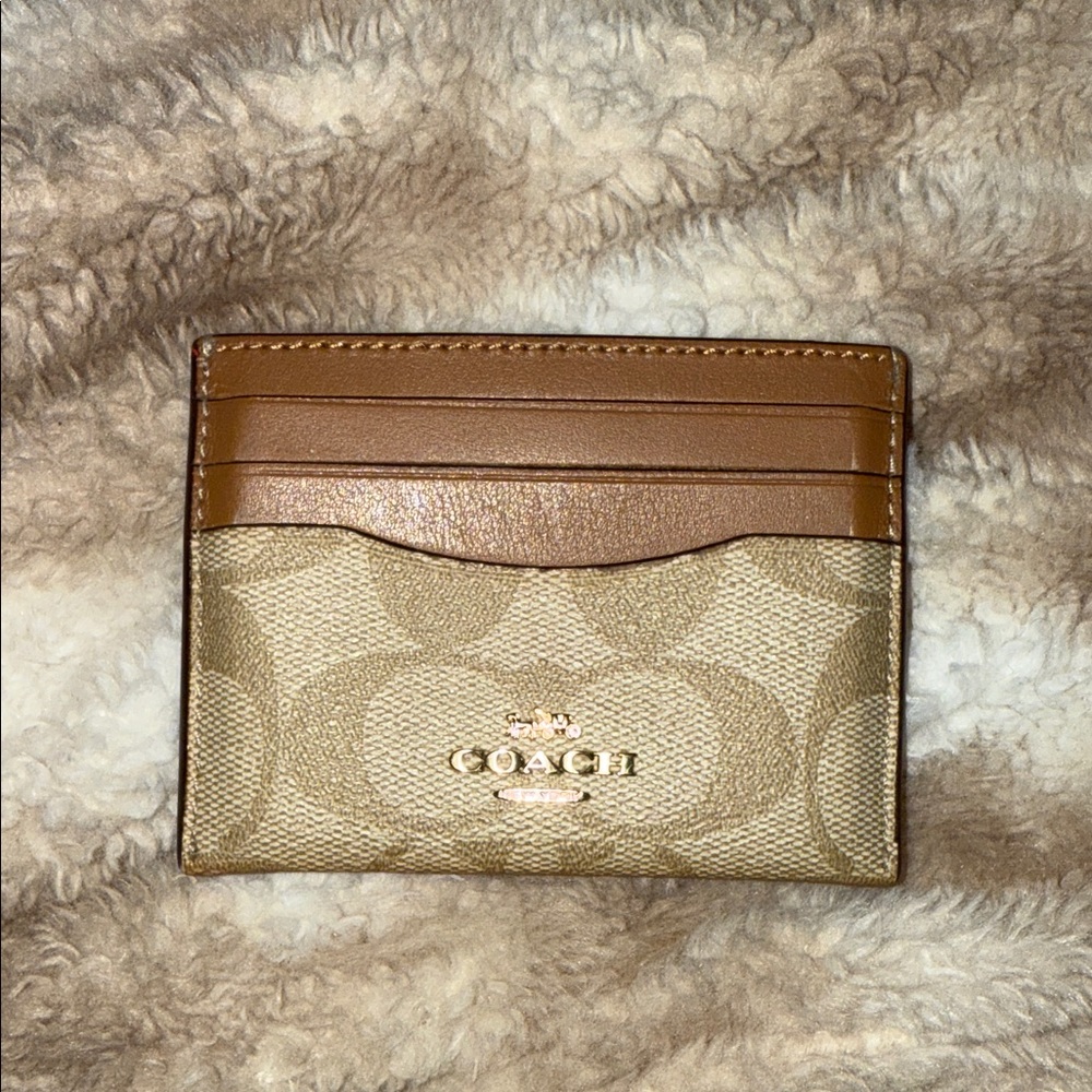 Coach Signature Tan and Brown Card Holder